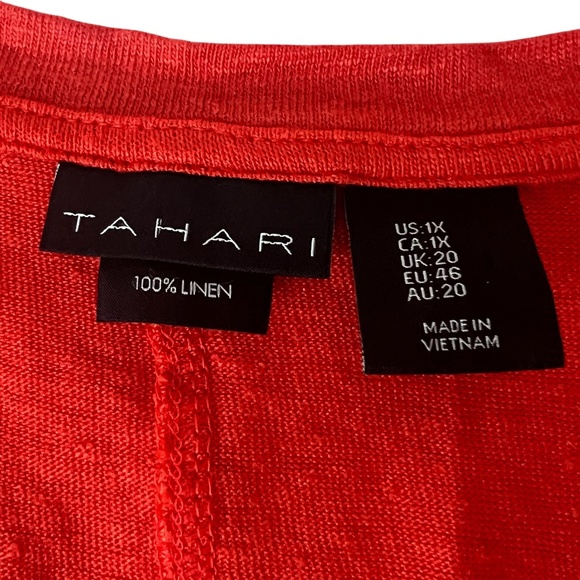 Tahari Womens Linen Beachy Top Size 1X Orange Vacation Island Tropical Travel‎ - Picture 3 of 5